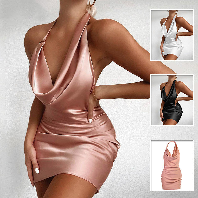 Satin Backless Mini Sleeveless Summer Party Dress