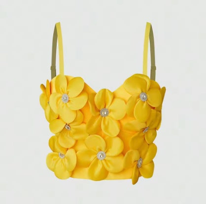 New Dopamine Floral Rhinestone Bandeau Sling Top