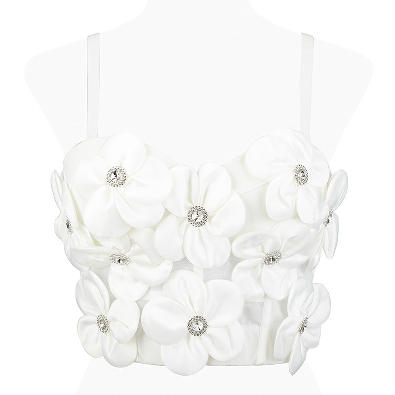 New Dopamine Floral Rhinestone Bandeau Sling Top