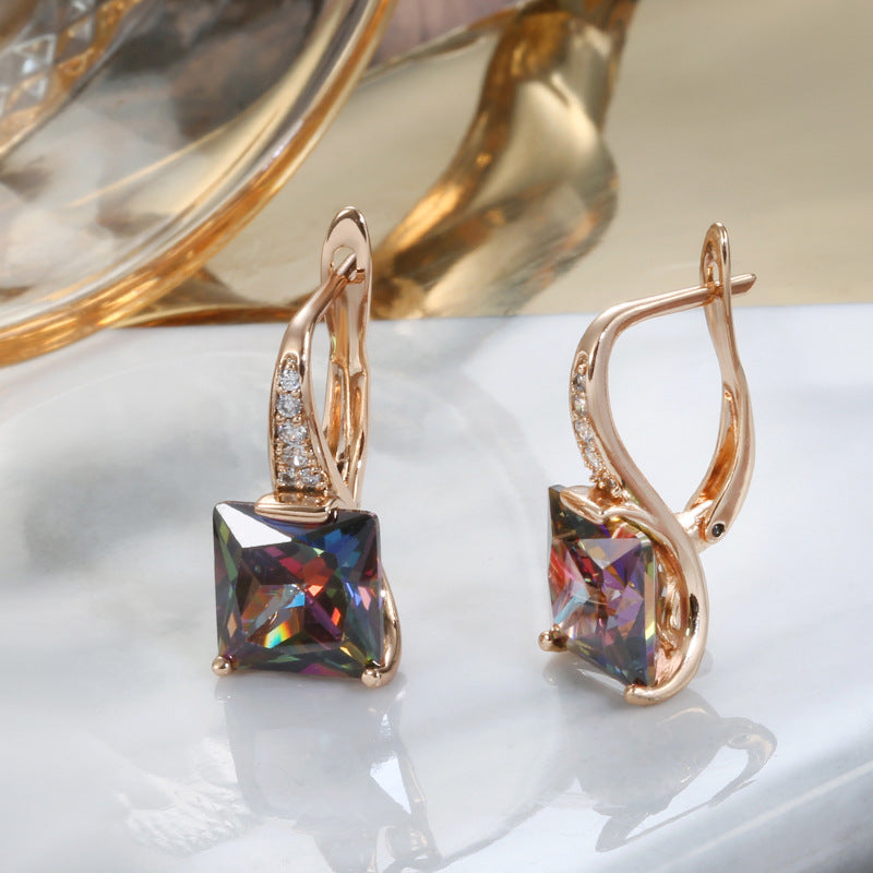 Retro Fashion Earrings With Colorful Zircon