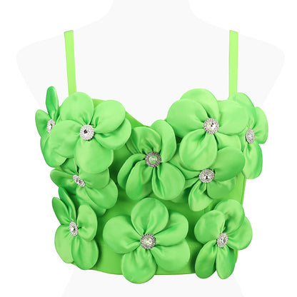 New Dopamine Floral Rhinestone Bandeau Sling Top