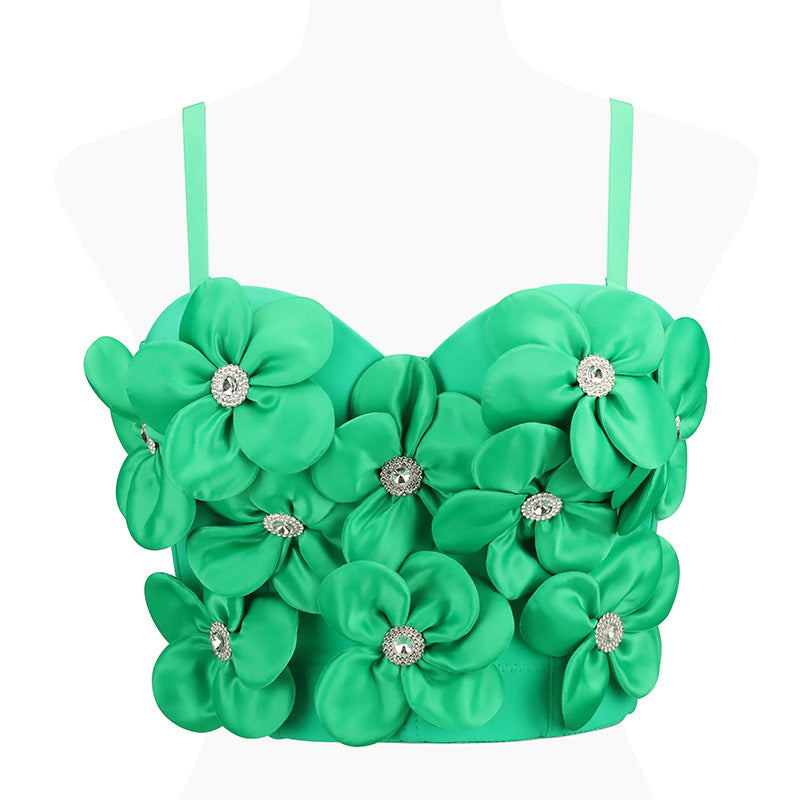 New Dopamine Floral Rhinestone Bandeau Sling Top