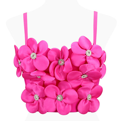 New Dopamine Floral Rhinestone Bandeau Sling Top