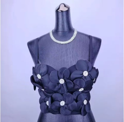 New Dopamine Floral Rhinestone Bandeau Sling Top